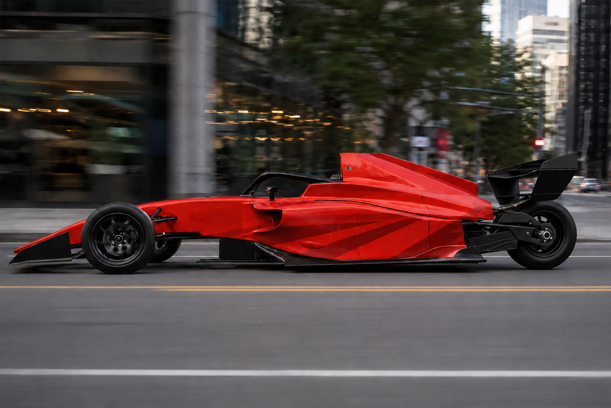 About 12 Red Autocycle City Side Shot